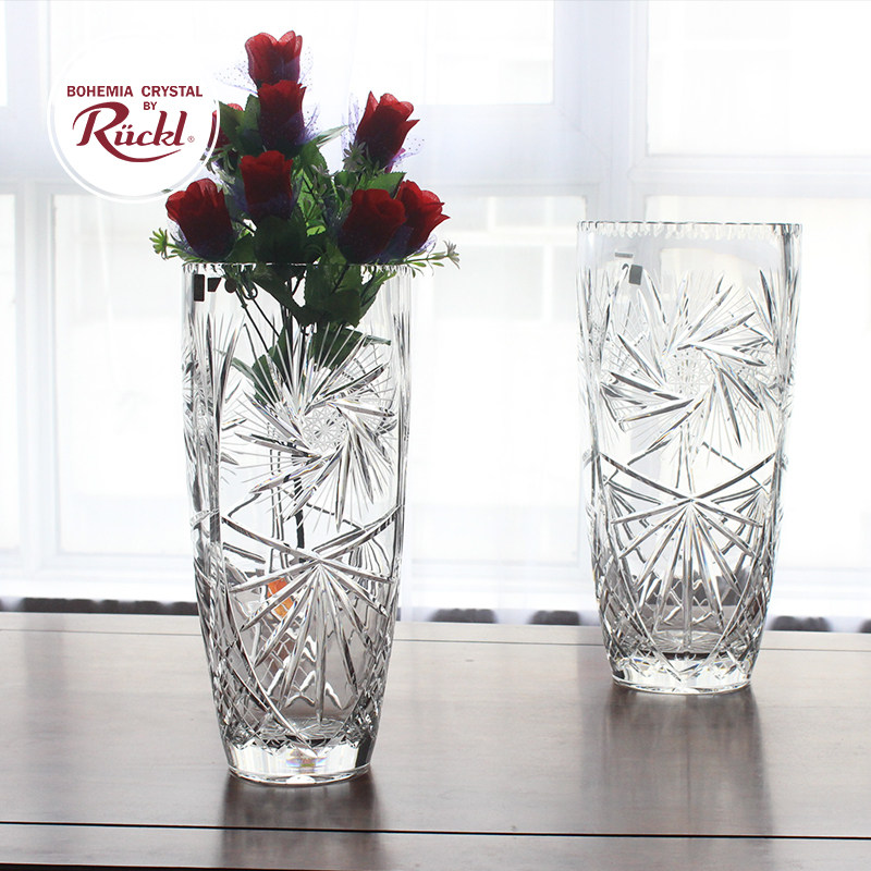 捷克原装ruckl纯手工水晶车料大号花瓶欧式客厅奢华桌面礼品摆件