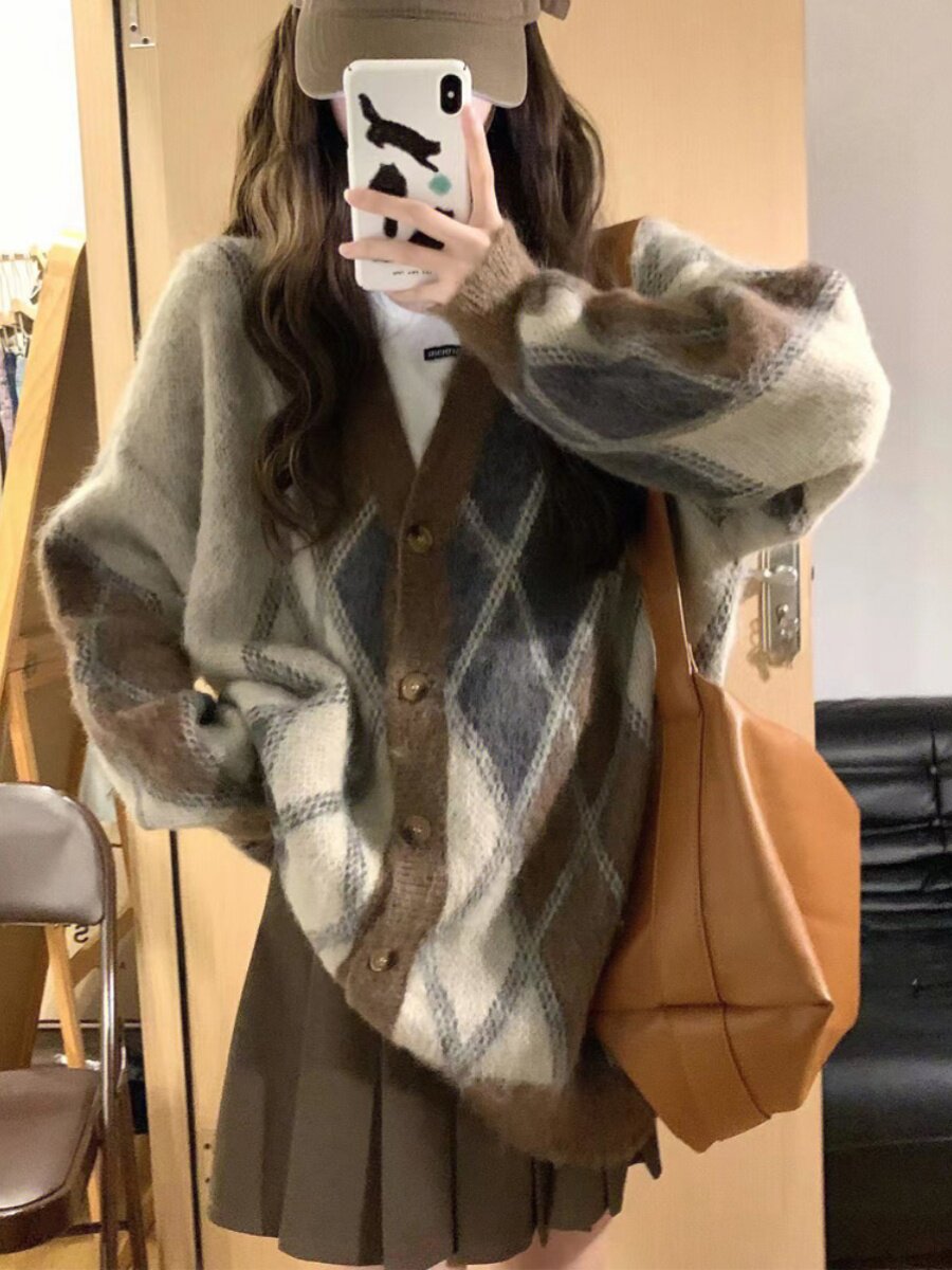 大学风格覆古韩式Jk女士制服套装裙初秋新款开襟羊毛衫百褶裙两件