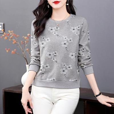 ROUMIKL长袖t恤女2025新款宽松印花秋衣洋气上衣秋季时尚减龄妈妈