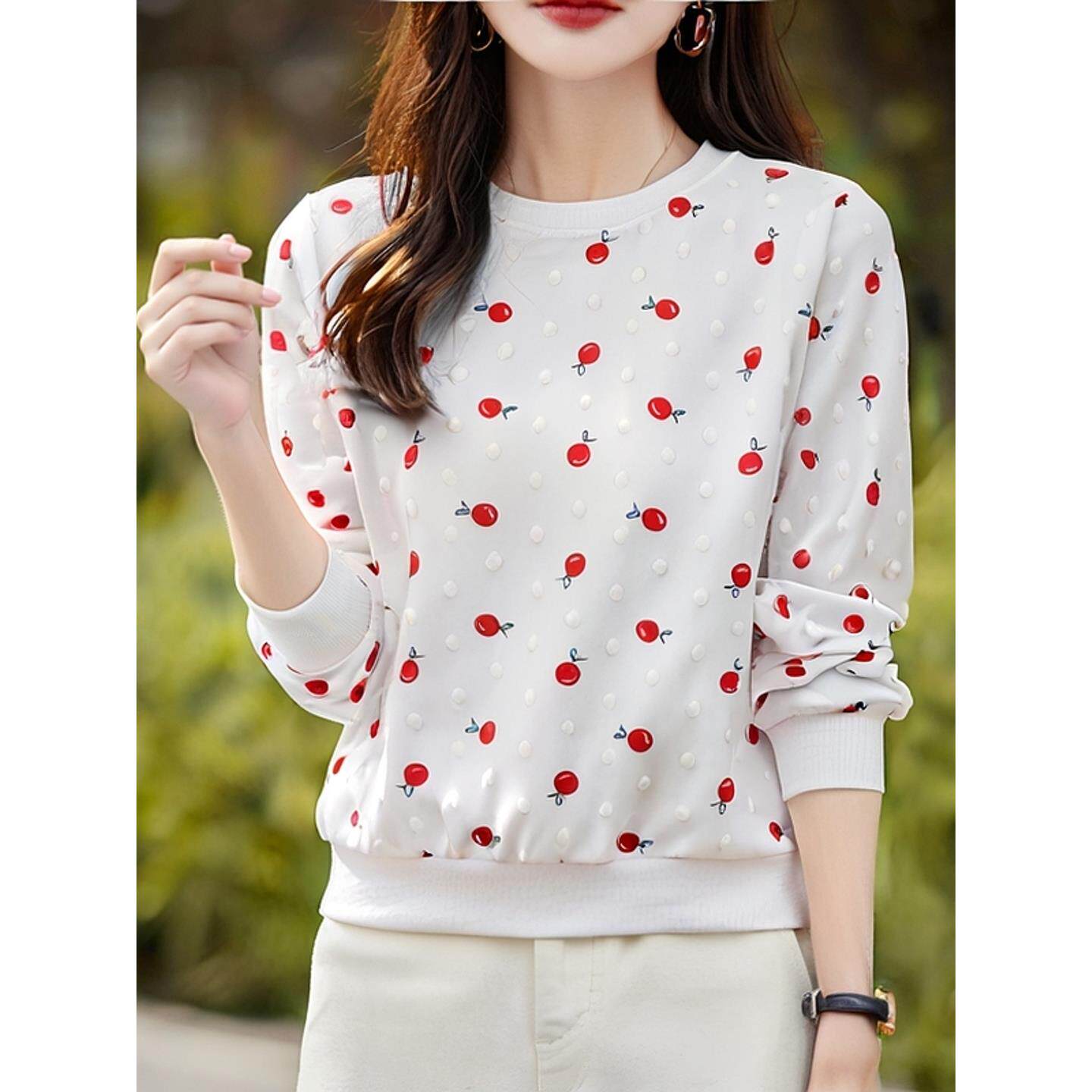 ROUMIKL秋季长袖t恤女2025新款印花宽松百搭外穿女装设计感时尚减