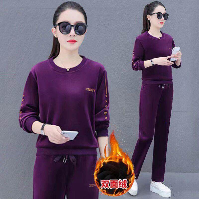 ROUMIKL双面金丝绒加绒加厚运动服套装女2025秋冬季卫衣女新款洋