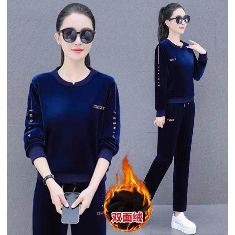 ROUMIKL金丝绒洋气运动服卫衣套装女士加绒加厚秋冬季新款双面绒