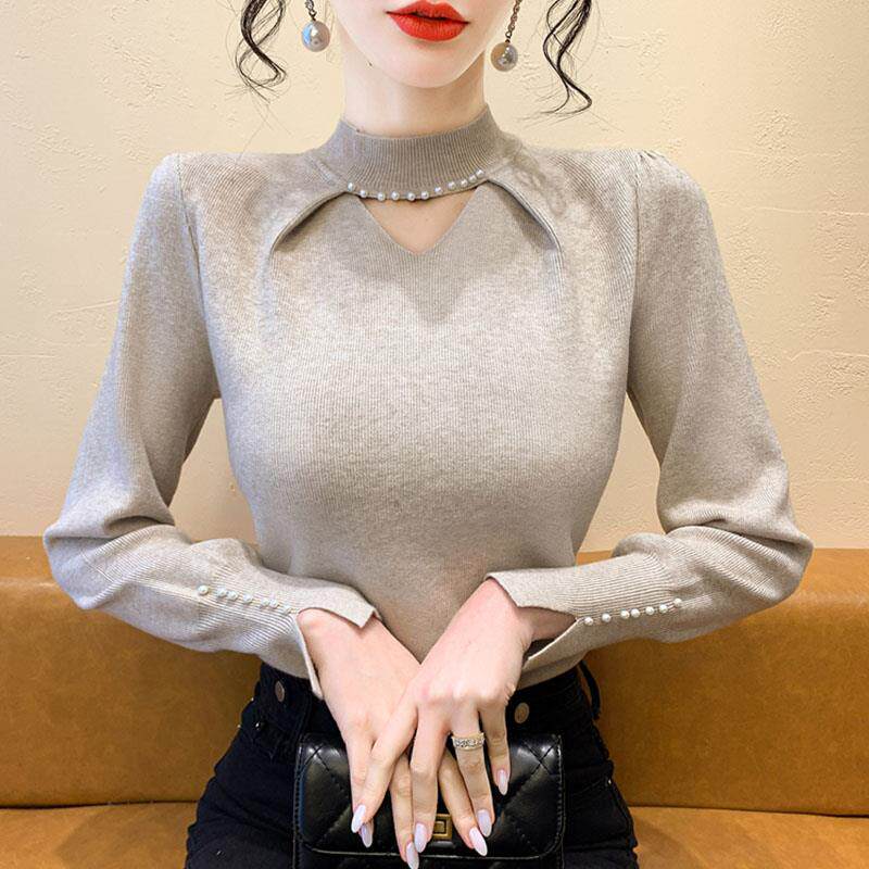 ROUMIKL黑色洋气毛衣女款新款2025冬季气质针织衫上衣女装修身女
