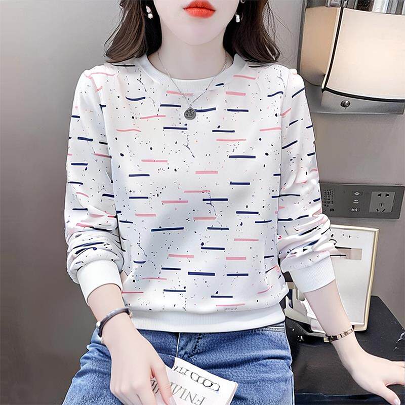 ROUMIKL秋季宽松显瘦长袖t恤女2025新款圆领时尚百搭上衣潮外穿外