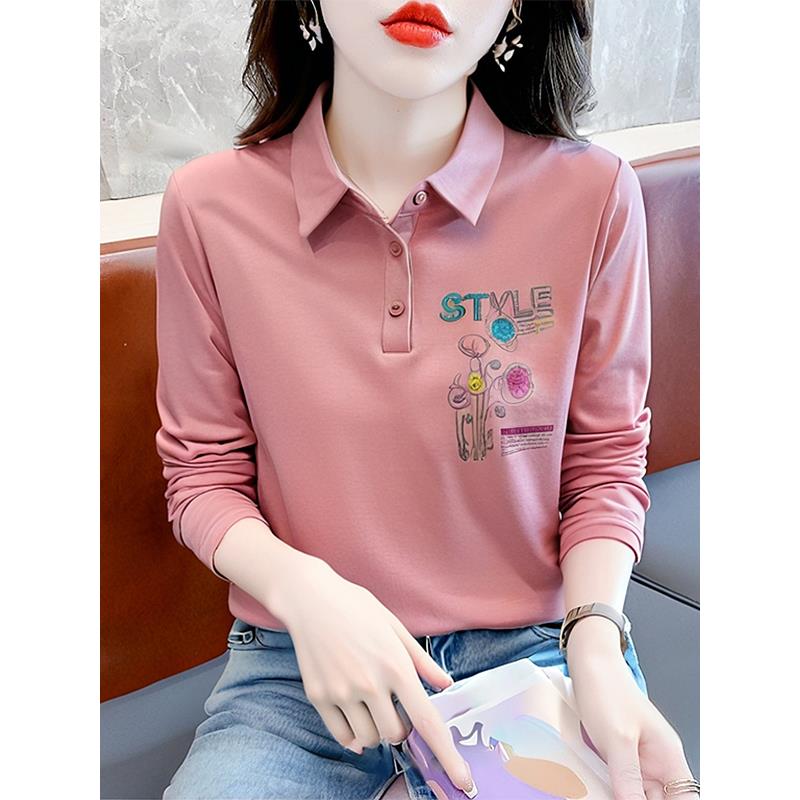ROUMIKL长袖t恤女刺绣设计感宽松上衣2025新款中年女装妈妈装秋季