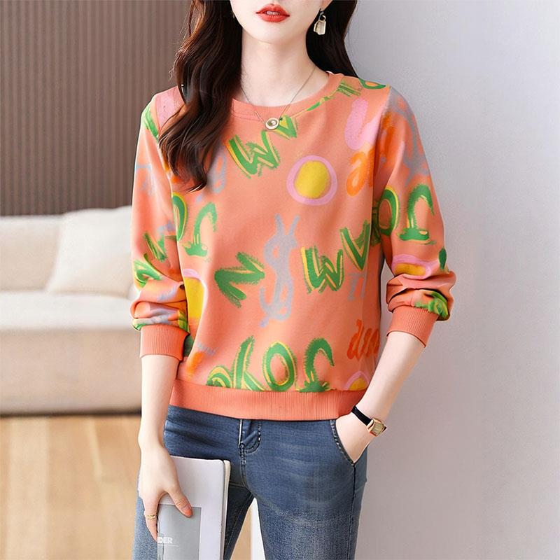 ROUMIKL字母长袖t恤女2025新款上衣宽松设计感套头卫衣女士秋季灰