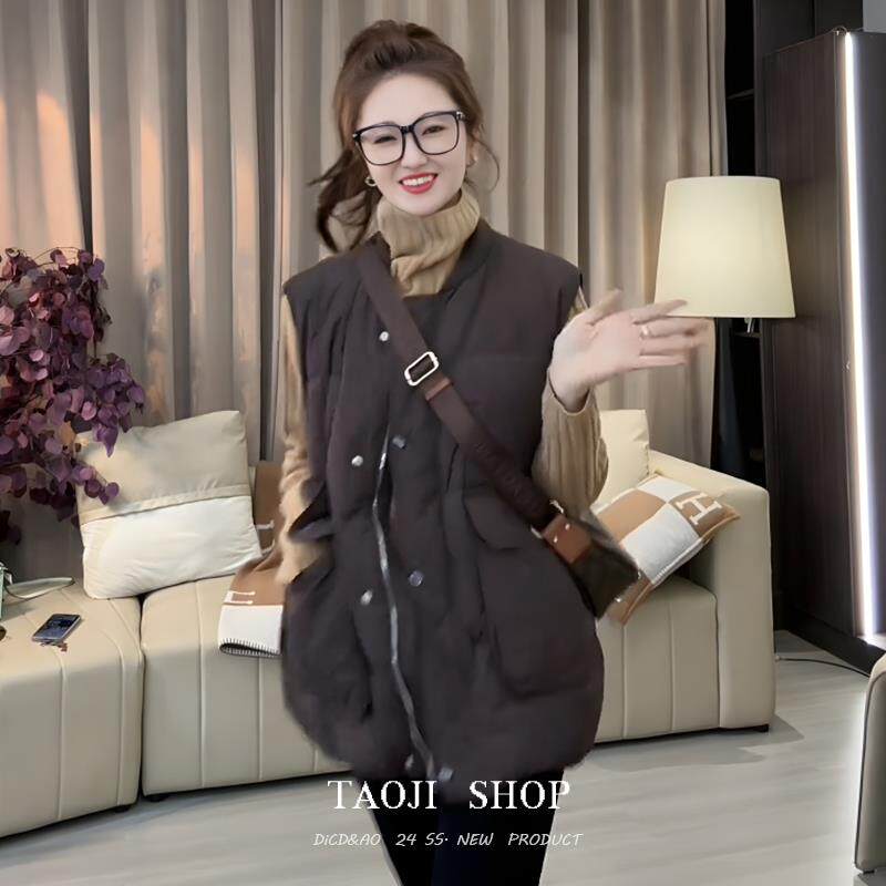 KATTERLLG韩版黑色棒球领羽绒服马甲外套女秋冬季新款宽松显瘦保