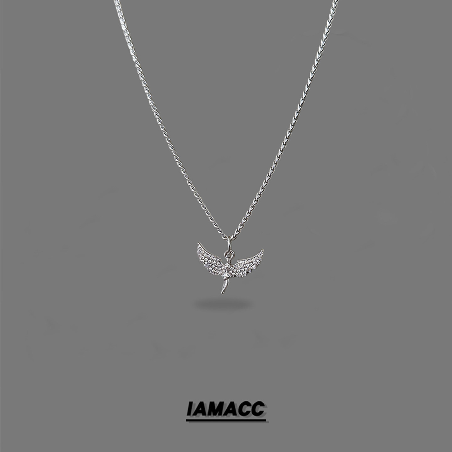 IAMACC欧美美钻堕落天使吊坠女神展翅立体羽毛说唱嘻哈潮男项链