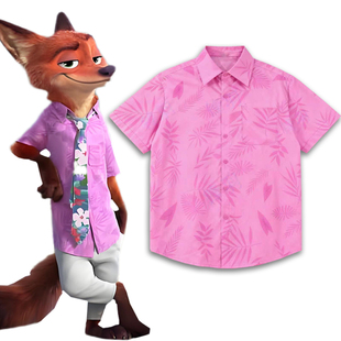 衬衣宽松痛衣潮流粉色衣服 同款 疯狂尼克狐狸动物城2衬衫 方领短袖