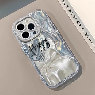 iPhone16pro氣質女神14plus創意保護套13Pro高級感11鏡頭全包12防摔ip 白色蝴蝶結適用蘋果15promax手機殼新款