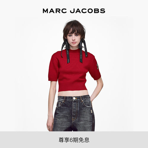 【新品】MARC JACOBS/莫杰 MJ 羊毛红色半高领短款毛衣针织衫