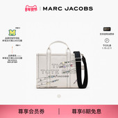 礼物 MARC JACOBS 莫杰 TOTE 中号白色帆布印花托特包