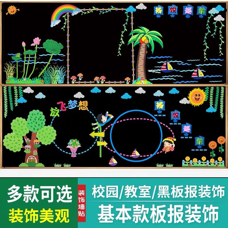 小学幼儿园教室墙壁黑板报装饰贴画开学班级布置卡通墙贴套装立体图片