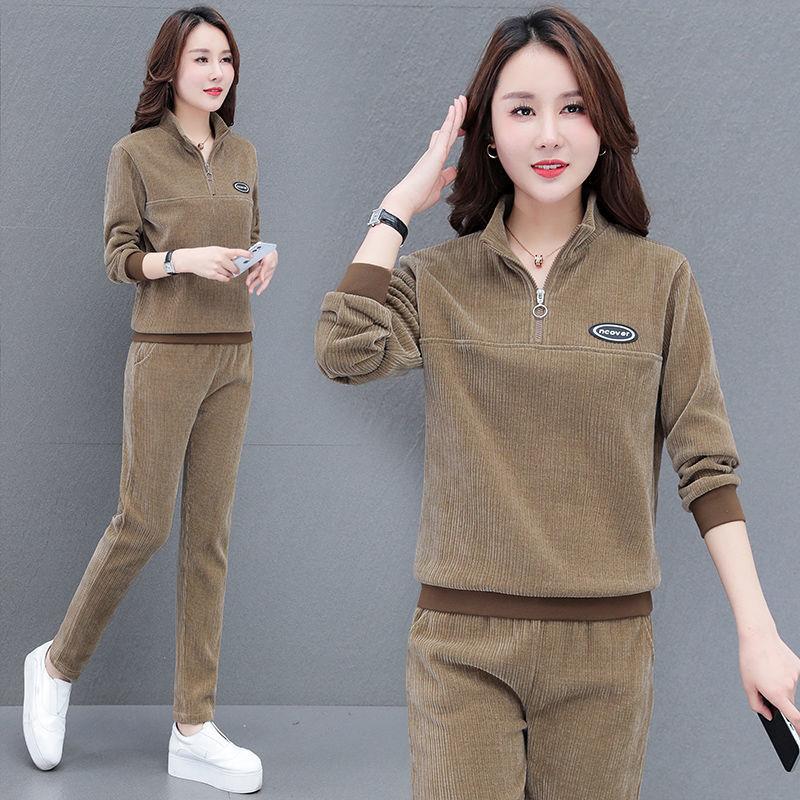 897#灯芯绒休闲运动套装女2025春秋季新款宽松大码时尚洋气两件套