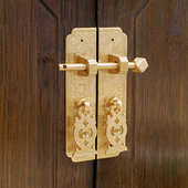 中式 仿古纯黄铜拉手复古刻花直条把手衣橱书柜门红实木家具铜配件