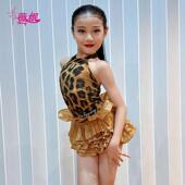 豹纹印花蛋糕裙子 练功服女儿童夏季 薇妮拉丁舞服新款 舞蹈练习套装
