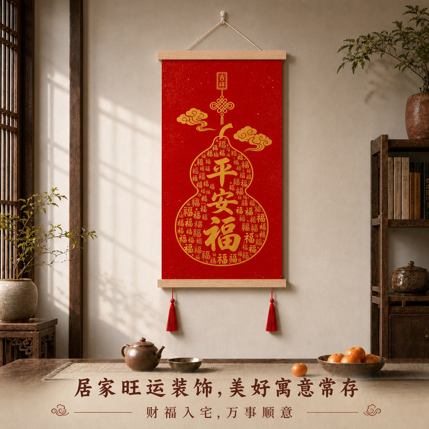 新中式福字红色平安喜庆挂画走廊玄关入户装饰画客厅书房挂轴字画