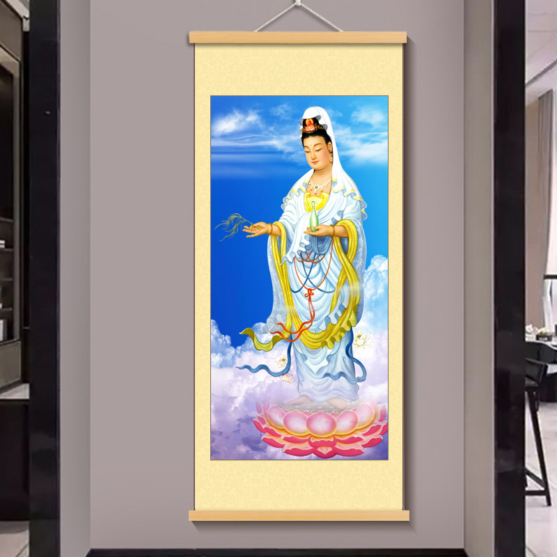 南海观世音菩萨画像挂画佛堂客厅玄关装饰画观音菩萨像条幅卷轴画,家居饰品,国画,淘宝优惠券,粉丝福利购,淘宝优惠卷