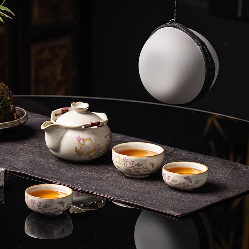 新款可携式旅行茶具小套装户外露营出差快客杯一壶三杯单人泡茶壶