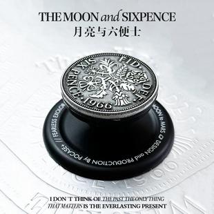月亮与六便士硬币磁吸支架金属做旧个性气囊强力幸运寓意情侣卡包