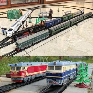 奋发轨道东风内燃蒸汽绿皮儿童电动彷真小火车模型套装男女孩玩具