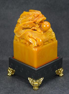 8cm仿田黄石龙印秦始皇传国玉玺印章摆件 龙头乾隆仿古大印篆刻