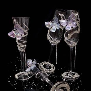 成品结婚敬酒杯银河杯高颜值钻石玻璃高脚鸡尾酒香槟杯diy材料包
