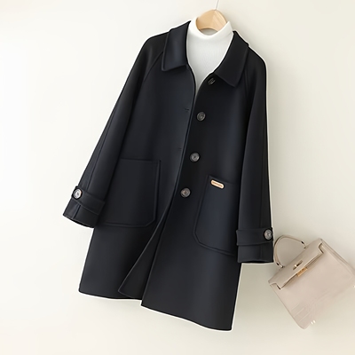 2025秋冬新款双面羊毛大衣女中长款娃娃领毛呢外套宽松小个子