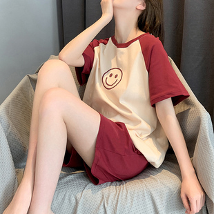 夏可外穿家居服 睡衣女夏短袖 短裤 纯棉家居服可爱薄款 甜美学生套装