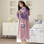 珊瑚绒睡袍女士长款 睡衣女加绒浴袍宽松甜美卡通可外穿保暖家居服