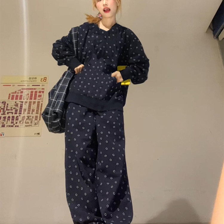 睡衣女秋春季长袖长裤韩版宽松休闲运动风学生家居服甜美两件套装