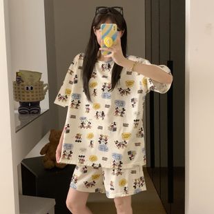 短裤 纯棉薄款 短袖 宽松家居服 两件套夏款 学生睡衣女款 2025新款 夏季