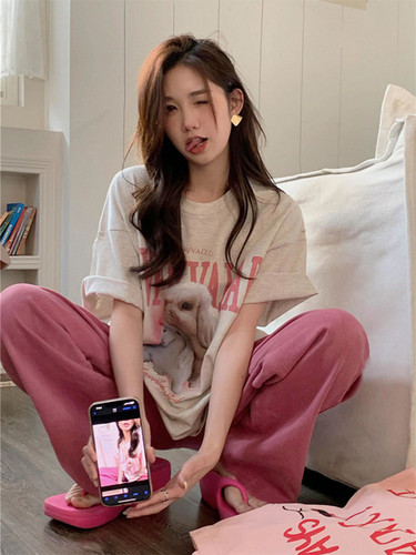 女款薄款学生家居服套装睡衣熊猫