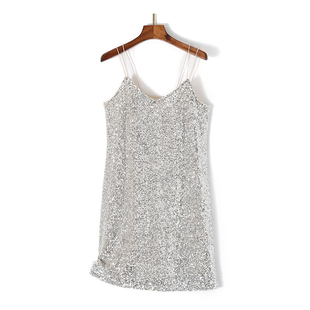 晚礼服吊带连衣裙亮片性感气质v领内搭打底珠片轻奢高端重工闪闪A