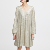 宴会晚礼服重工亮闪闪聚会a字大码 聚会战袍 V领亮片连衣裙女长袖