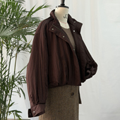 美拉德咖花苞90白鹅绒羽绒服醋酸棒球夹克女秋冬立领短款 轻薄外套