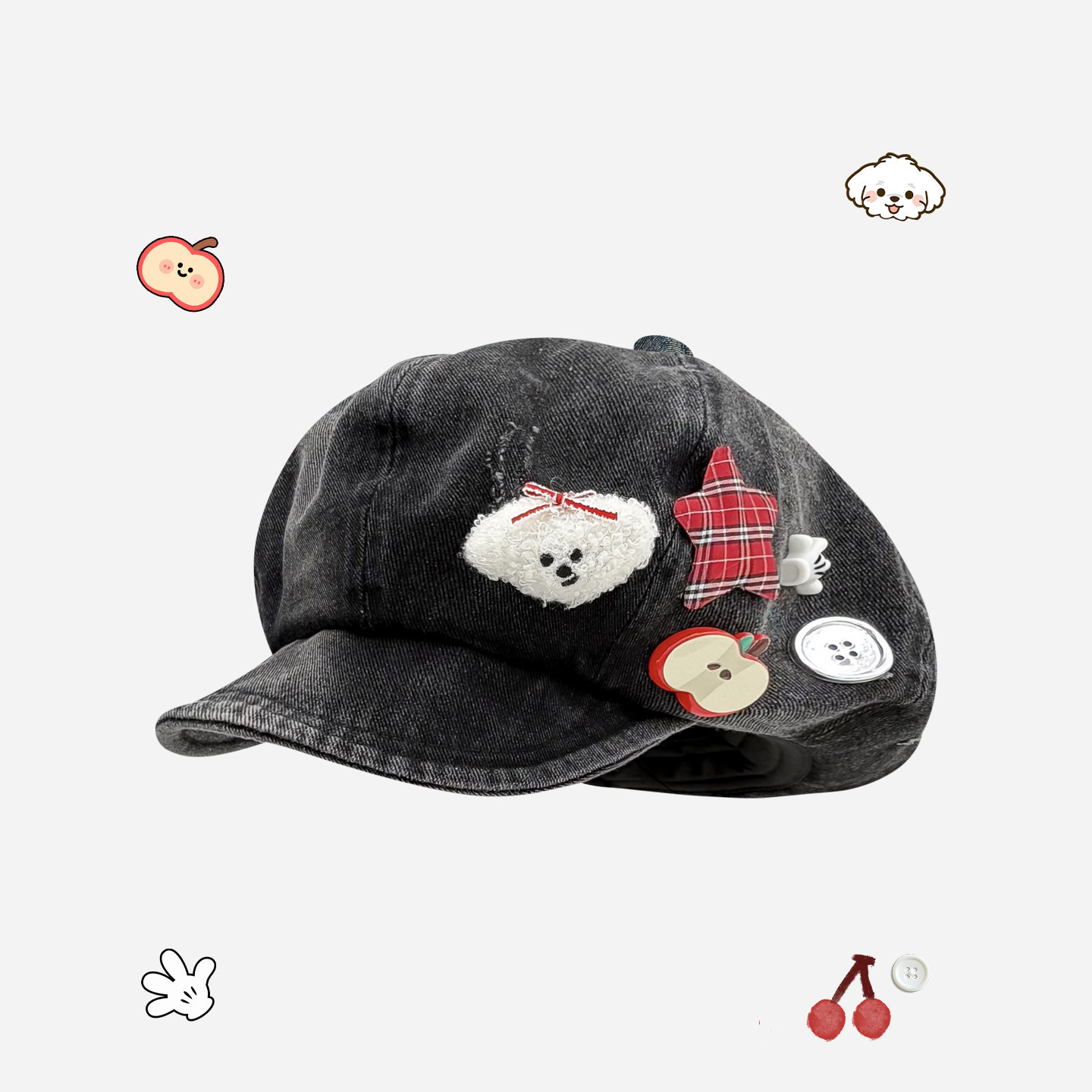 Classy key新加坡设计师联名款苹果水洗做旧牛仔贝雷帽百搭