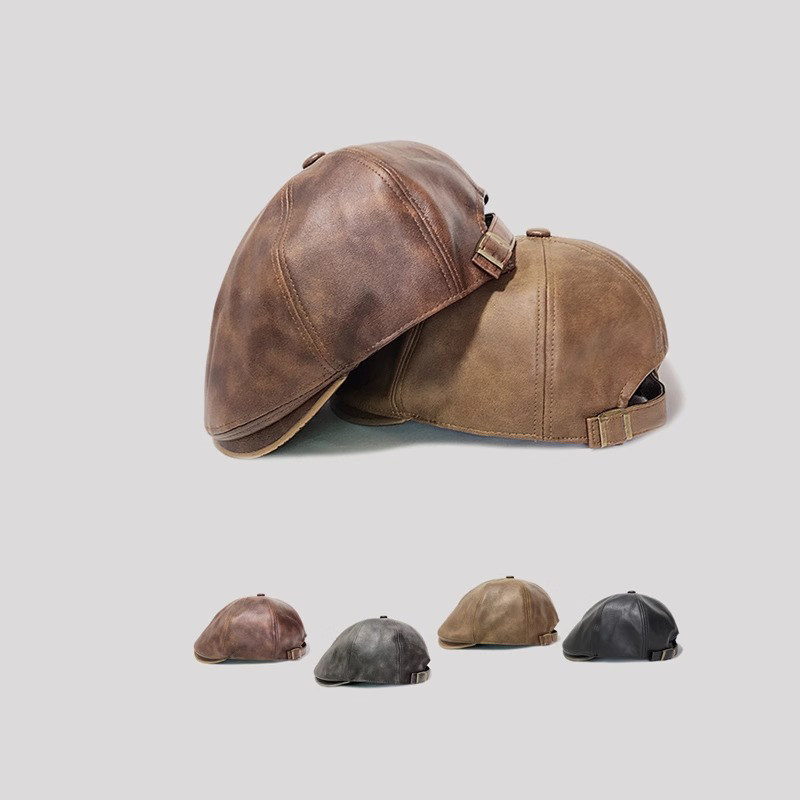 Classy key新加坡设计师联名款复古做旧皮质画家帽英伦前进