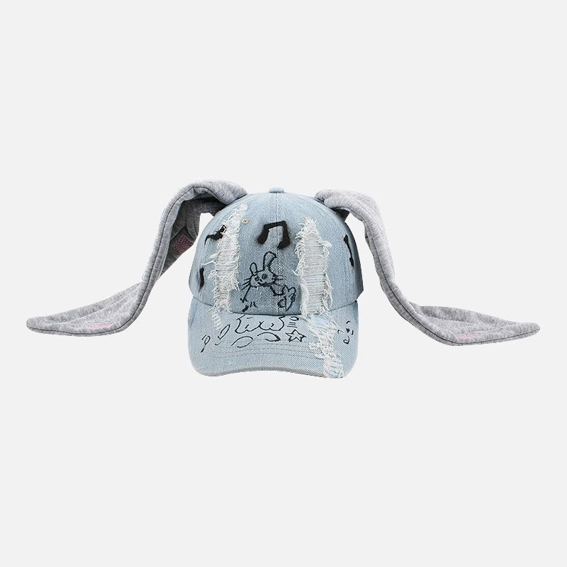 Classy key新加坡设计师联名款兔耳朵牛仔破洞棒球帽显脸小