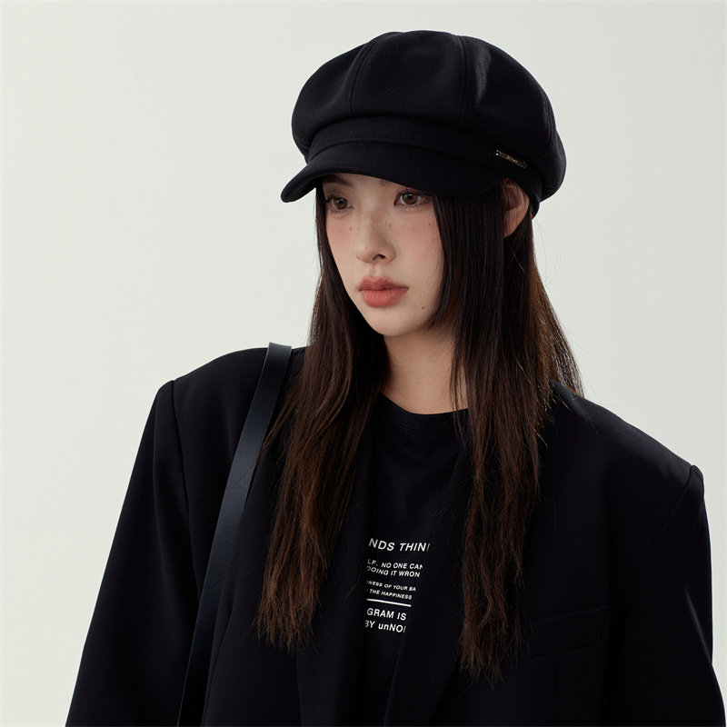 Classy key新加坡设计师联名款新款黑色贝雷帽女秋时尚百搭