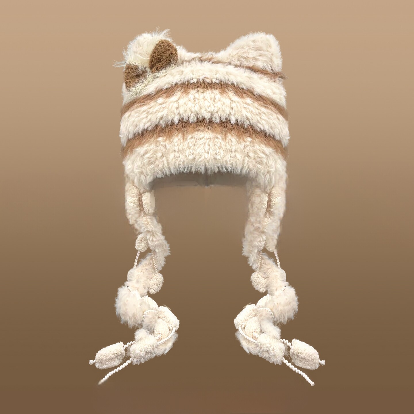 Classy key新加坡设计师联名款保暖球球流苏套头帽子条纹针织帽潮