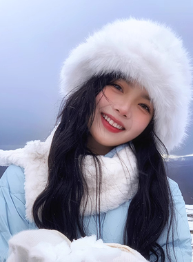 Classy key新加坡设计师联名款白色帽子女冬季保暖雪地护耳渔夫帽