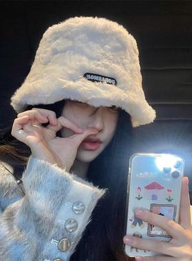Classy key新加坡设计师联名款白色渔夫帽子女冬加绒保暖水桶盆帽