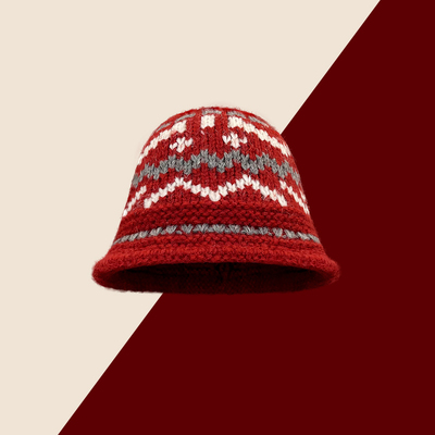 Classy key新加坡设计师联名款费尔岛风提花针织盆帽显脸小渔夫帽