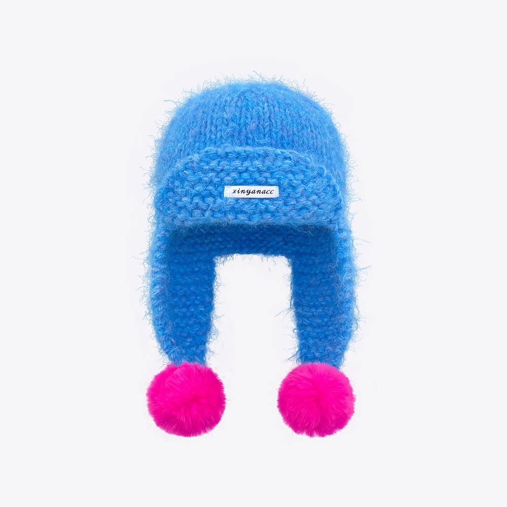 Classy key新加坡设计师联名款多巴胺撞色毛球针织帽显脸小