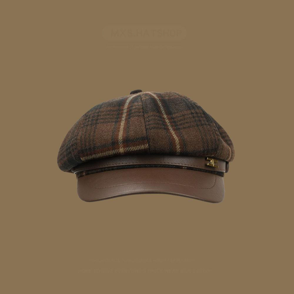 Classy key新加坡设计师联名款秋冬毛呢格纹贝雷帽子女时尚