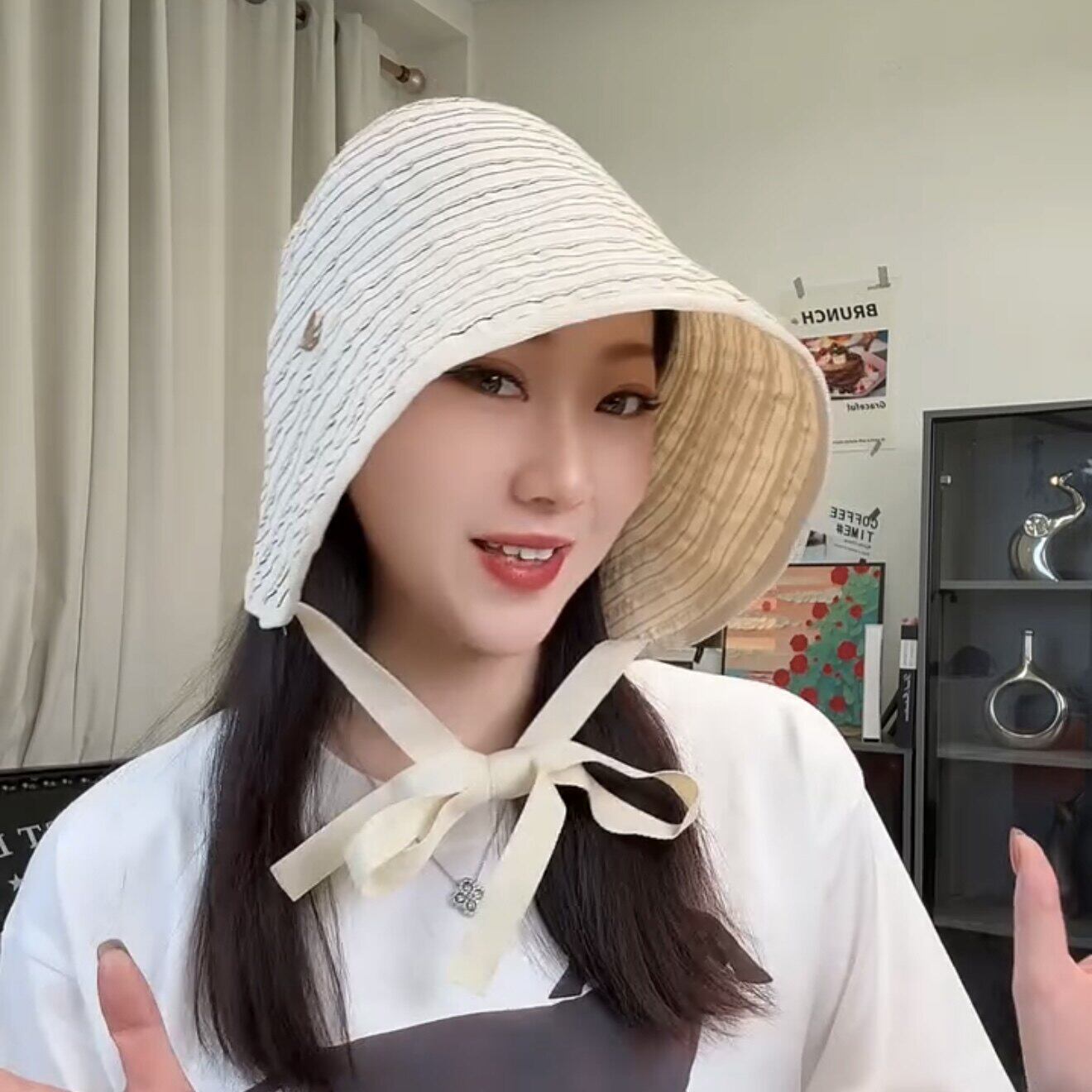 Classy key新加坡设计师联名款绑带条纹蛋卷渔夫帽子显脸小防晒帽