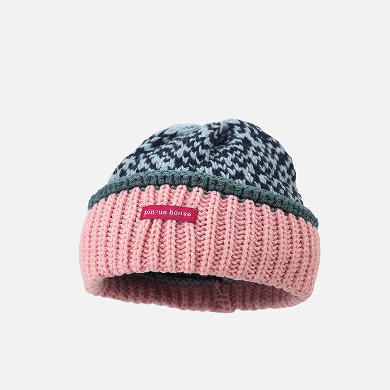 设计师联名款复古撞色针织毛线帽