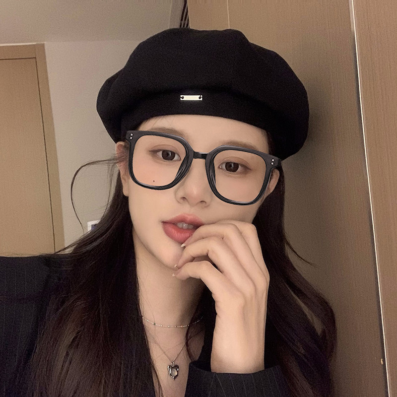 Classy key新加坡设计师联名款黑色贝雷帽女秋画家帽显脸小