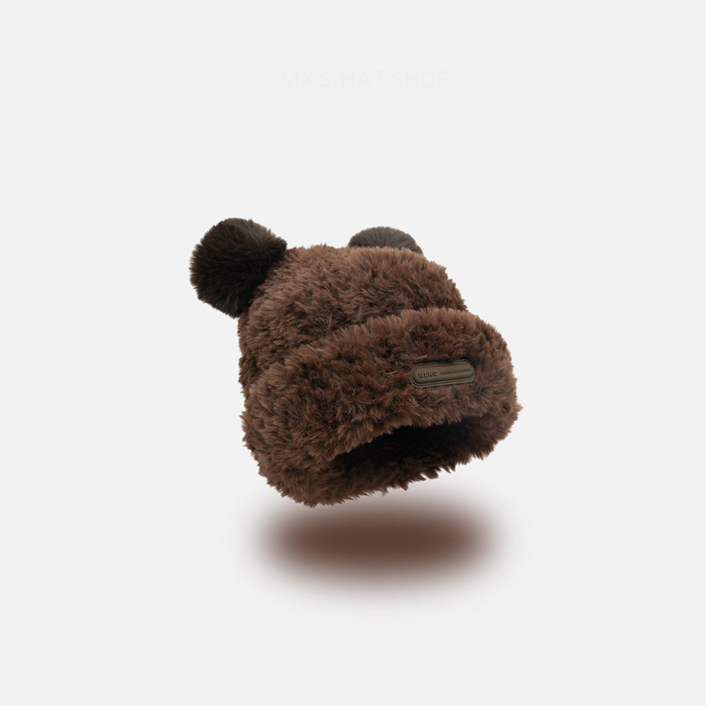 设计师联名款毛绒小熊耳朵毛线帽